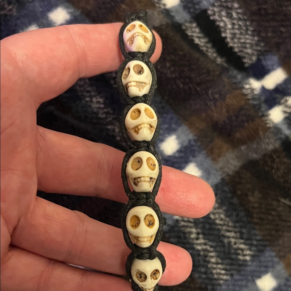 Skull Bead Bracelet with Black Cord